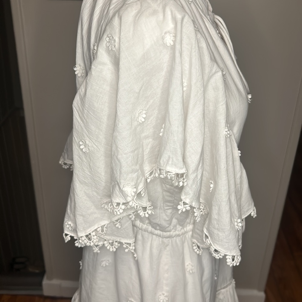 Farm Rio 3D Flower Floral Embroidered Eyelet Cotton Beaded Tie Dress Size Small - Picture 8 of 11